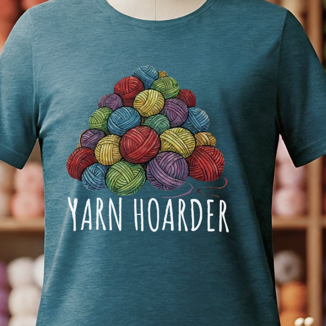 Yarn Hoarder Pile T-Shirt Teal Blue t-shirt