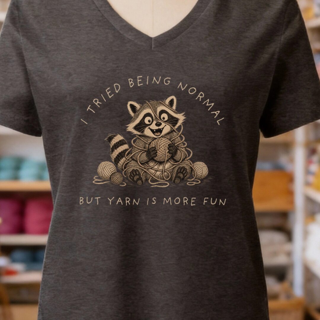 Yarn Is More Fun V-Neck T-Shirt Dark Grey t-shirt