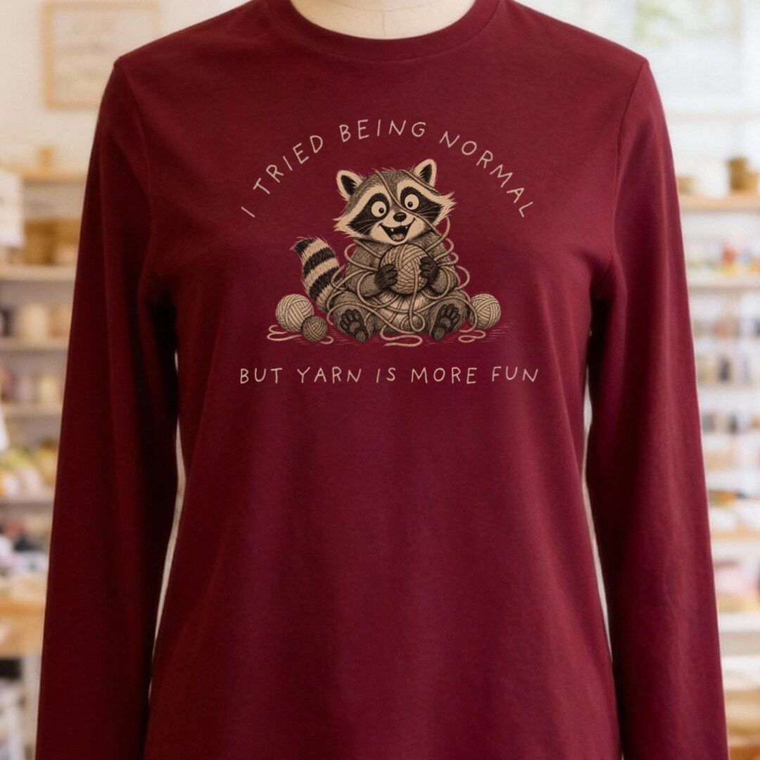 Yarn Is More Fun Maroon Long Sleeve Tee.jpg