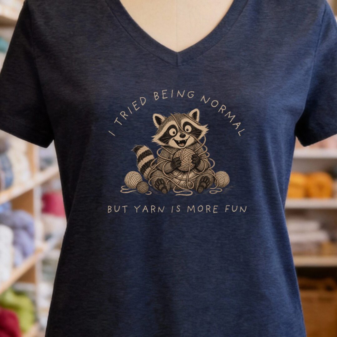 Yarn Is More Fun V-Neck T-Shirt Navy t-shirt