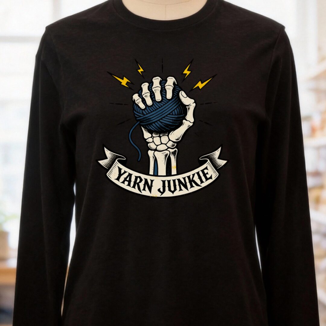Yarn Junkie Long Sleeve Tee Black Heather t-shirt