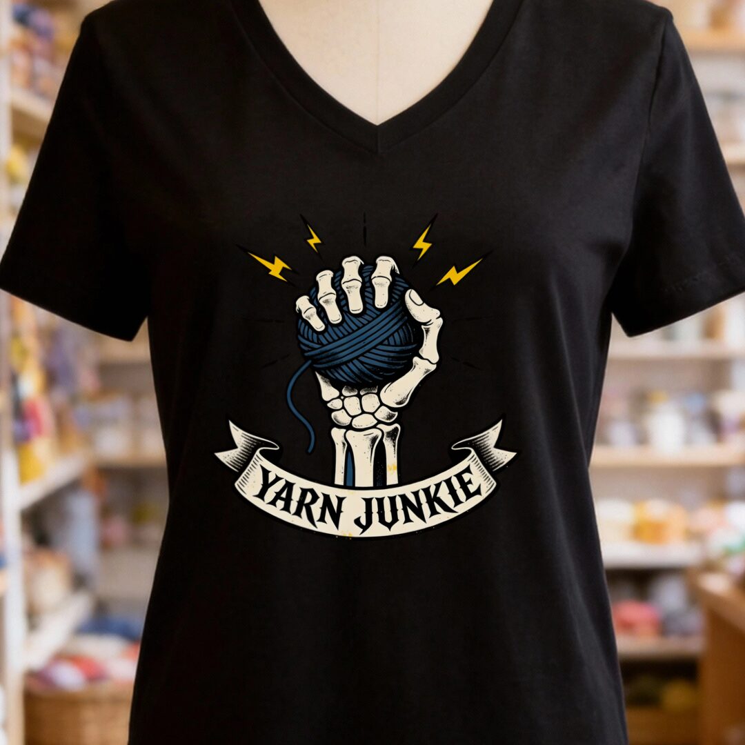 Yarn Junkie V-Neck T-Shirt Black t-shirt