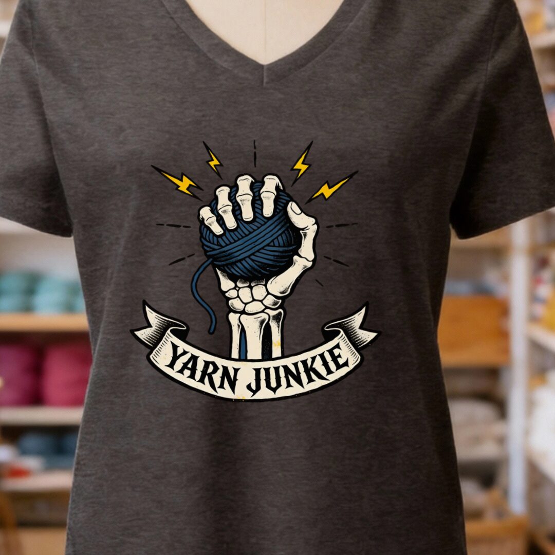 Yarn Junkie V-Neck T-Shirt Dark Grey t-shirt