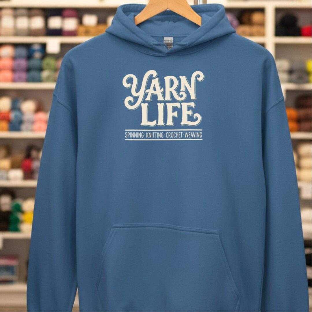 Yarn Life Crafts Hoodie Indigo Blue t-shirt