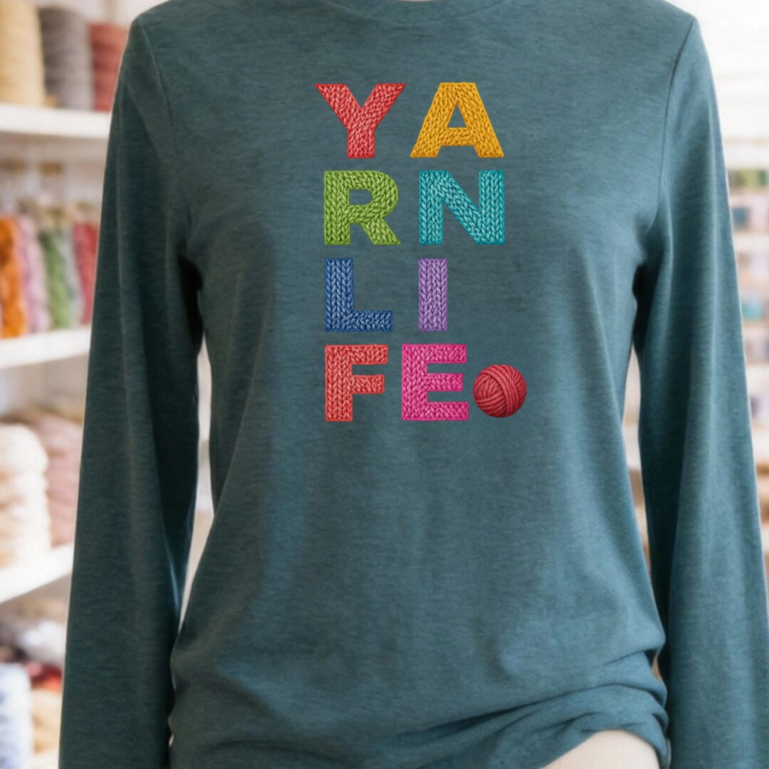 Yarn Life Teal Blue Long Sleeve Tee.jpg