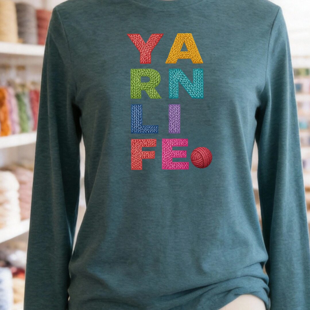 Yarn Life Long Sleeve Tee Teal Blue t-shirt