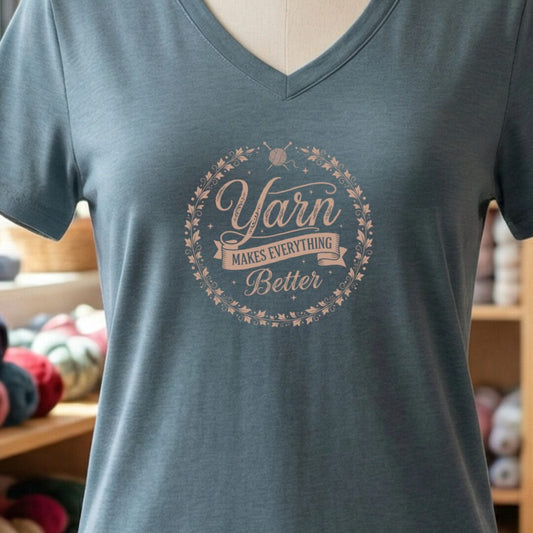 Yarn Makes Everything Better V-Neck T-Shirt Slate t-shirt