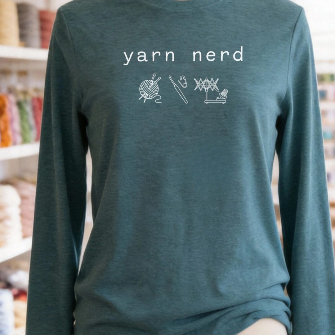 Yarn Nerd Long Sleeve Tee Teal Blue t-shirt