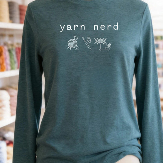 Yarn Nerd Long Sleeve Tee Teal Blue t-shirt