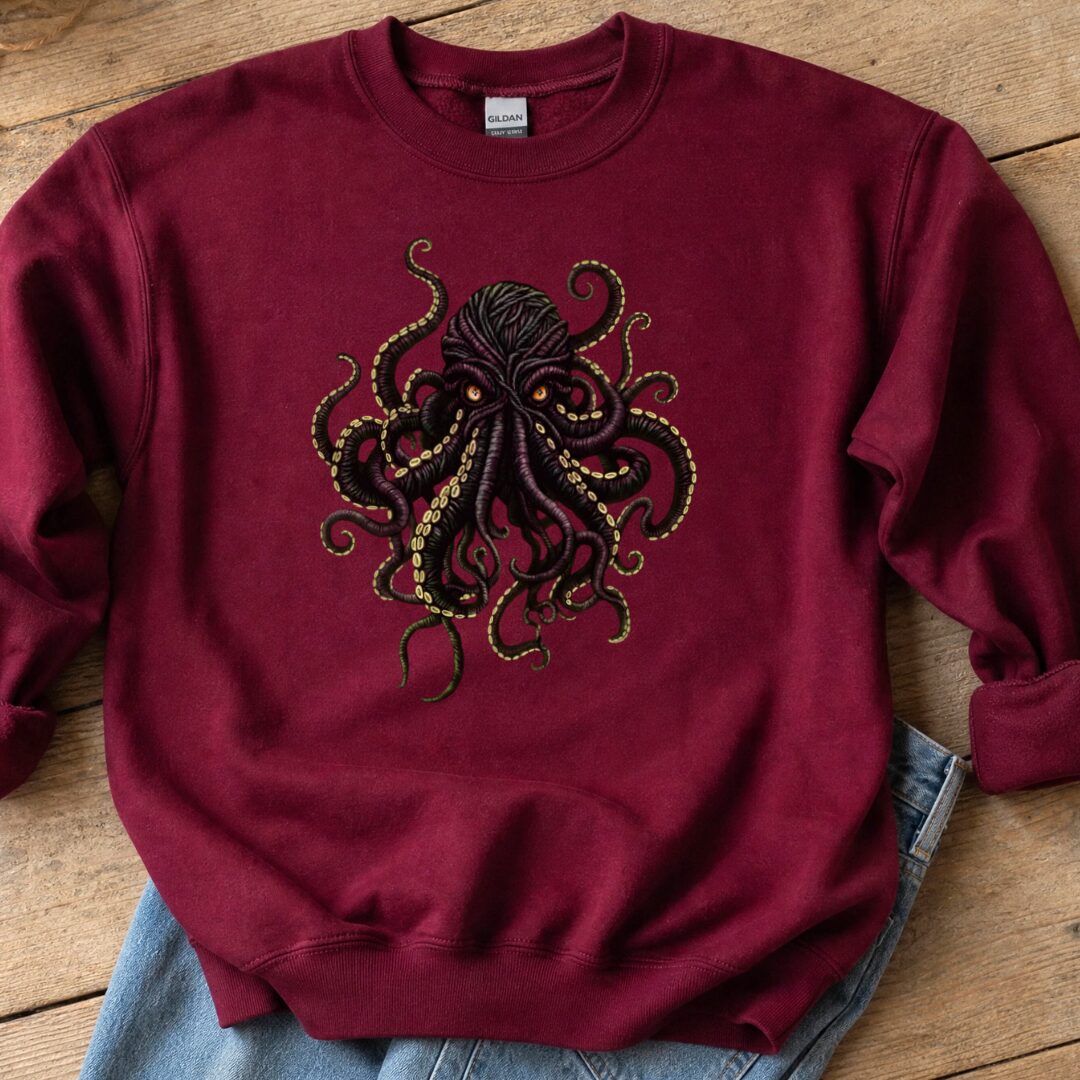 Yarn Sea Monster Sweatshirt Maroon t-shirt