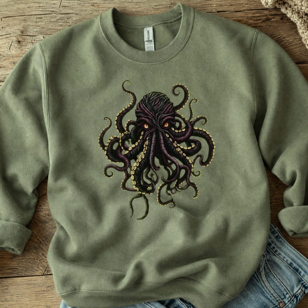 Yarn Sea Monster Sweatshirt Military Green t-shirt