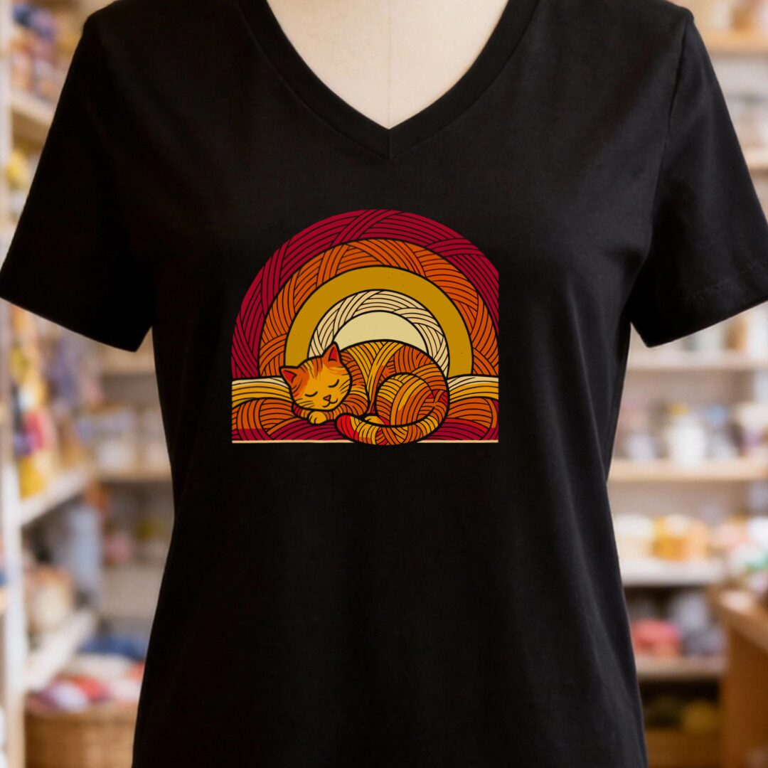 Yarn Sunset V-Neck T-Shirt Black t-shirt