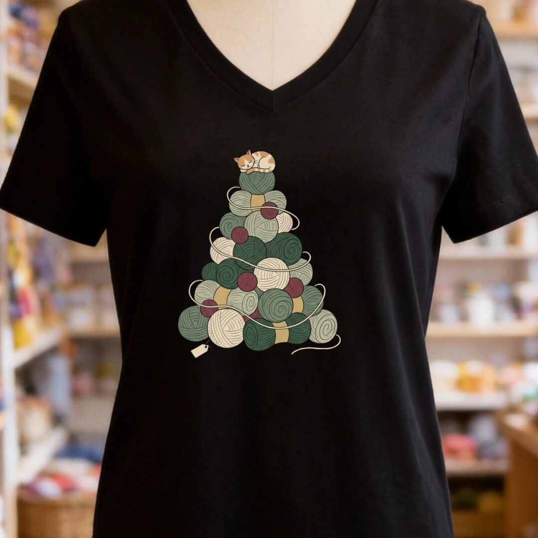 Yarn Tree V-Neck T-Shirt Black t-shirt