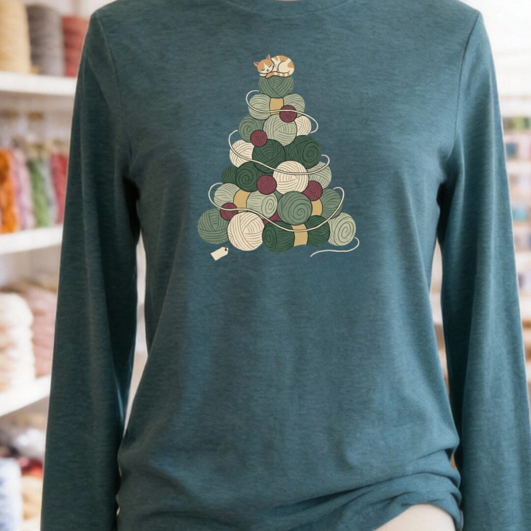 Yarn Tree Long Sleeve Tee Teal Blue t-shirt