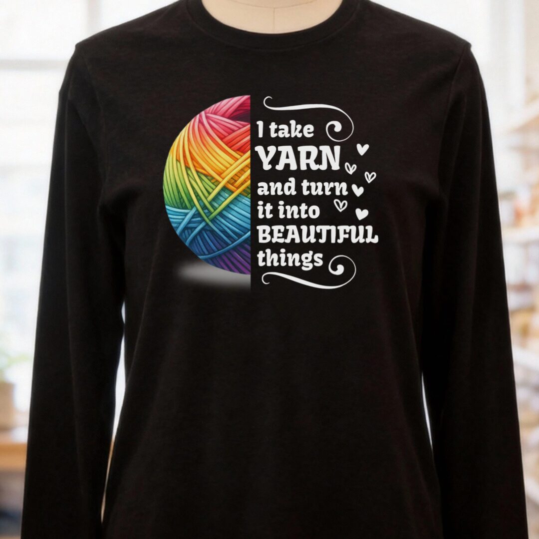 Yarn to Beauty Long Sleeve Tee Black Heather t-shirt