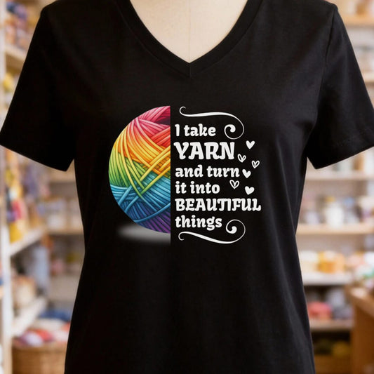 Yarn to Beauty V-Neck T-Shirt Black t-shirt