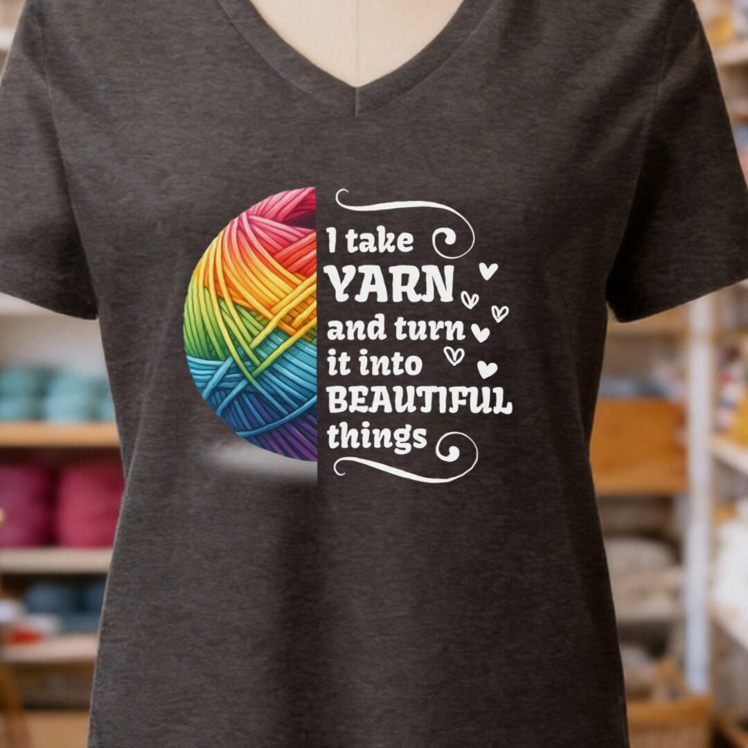 Yarn to Beauty V-Neck T-Shirt Dark Grey t-shirt