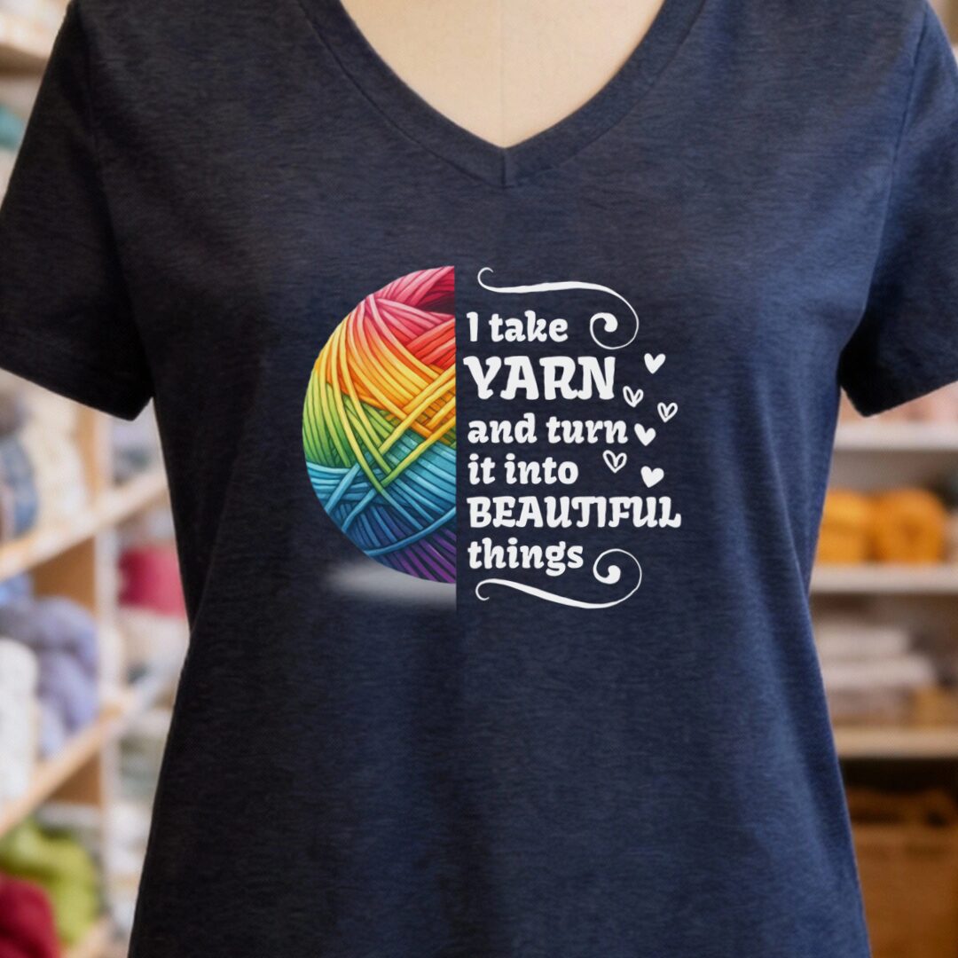 Yarn to Beauty V-Neck T-Shirt Navy t-shirt