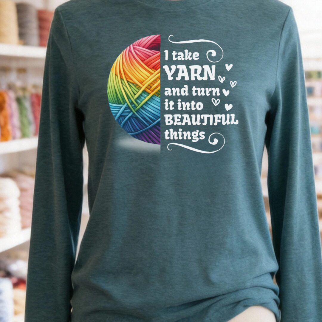 Yarn to Beauty Long Sleeve Tee Heather Deep Teal t-shirt
