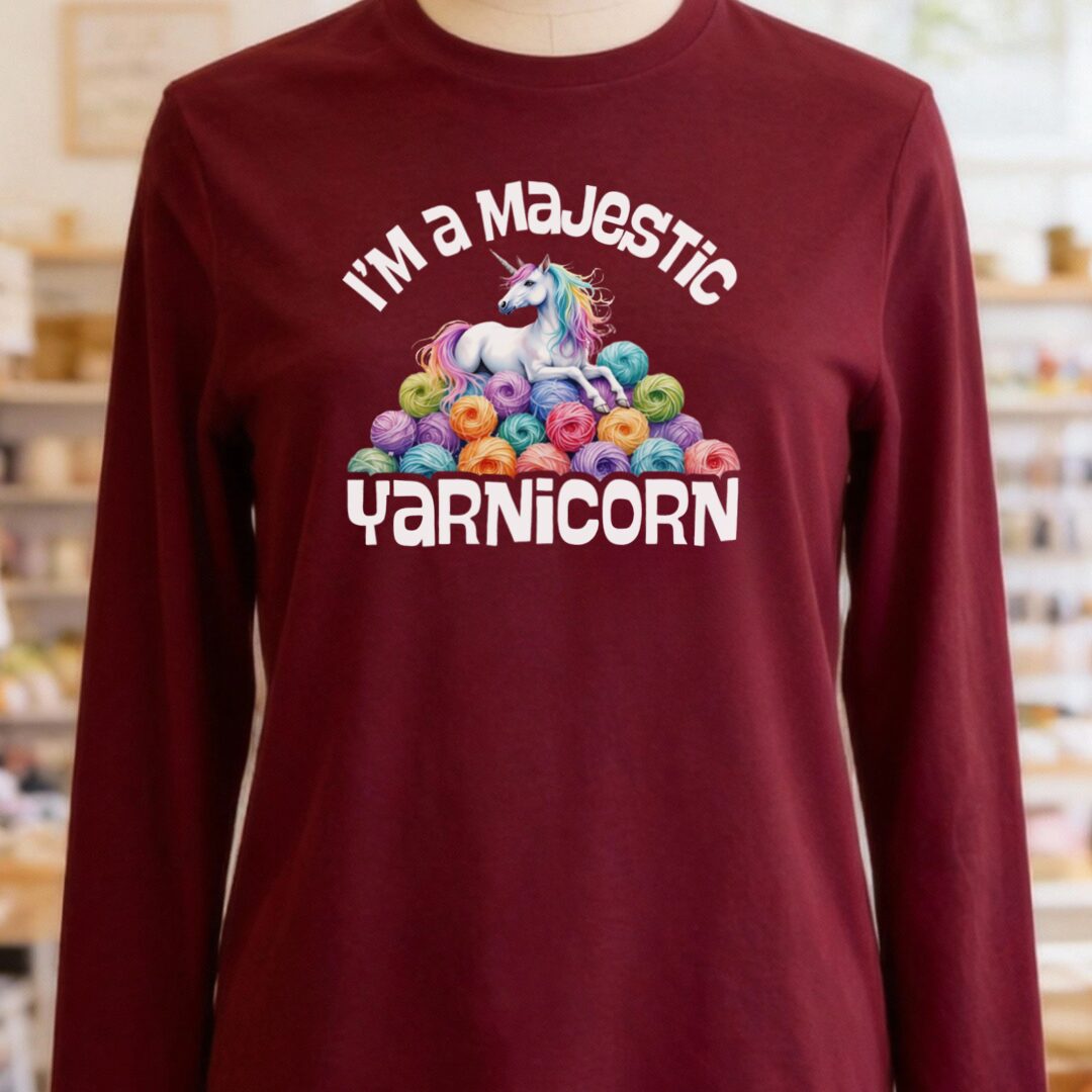 Yarnicorn Long Sleeve Tee Maroon t-shirt