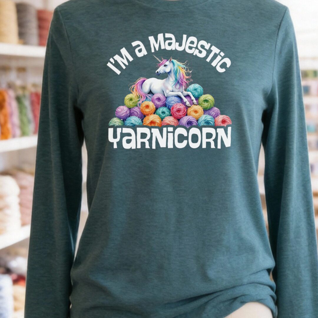 Yarnicorn Long Sleeve Tee Heather Deep Teal t-shirt