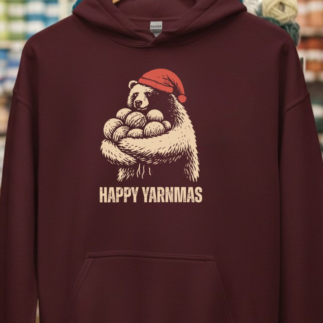 Yarnmas Hoodie Maroon t-shirt