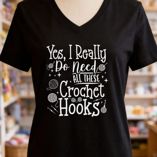 Yes I really Need These Hooks V-Neck T-Shirt Black t-shirt