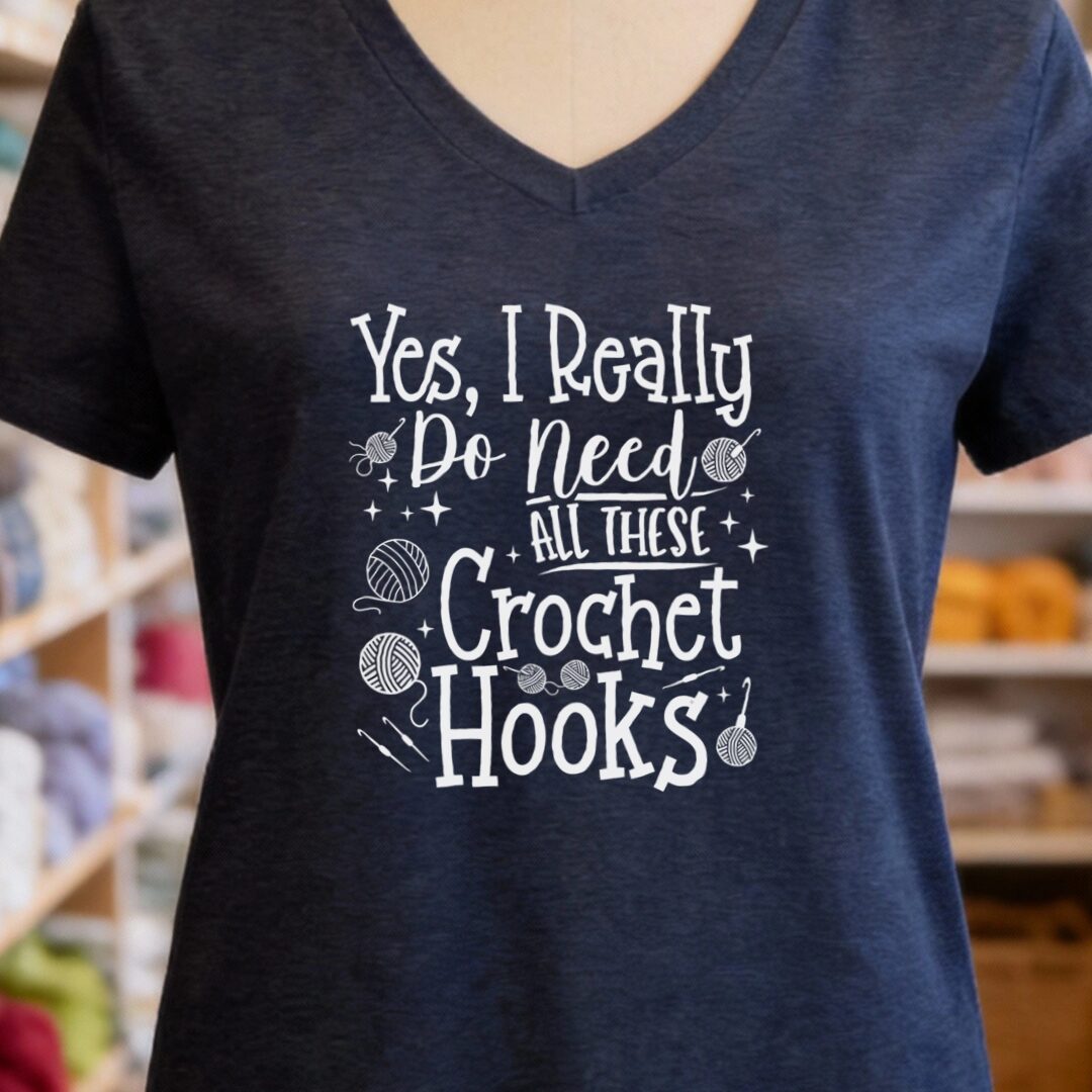 Yes I really Need These Hooks V-Neck T-Shirt Navy t-shirt