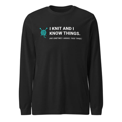 I Knit & Know Things Long Sleeve Tee Black Heather / S