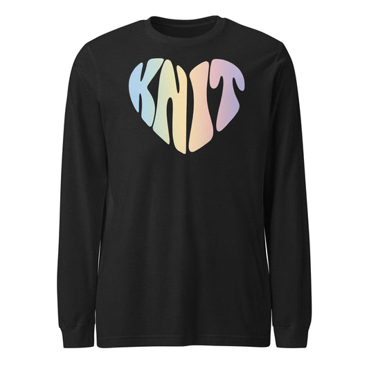 Knit Heart Pastel Long Sleeve Tee Black Heather / S