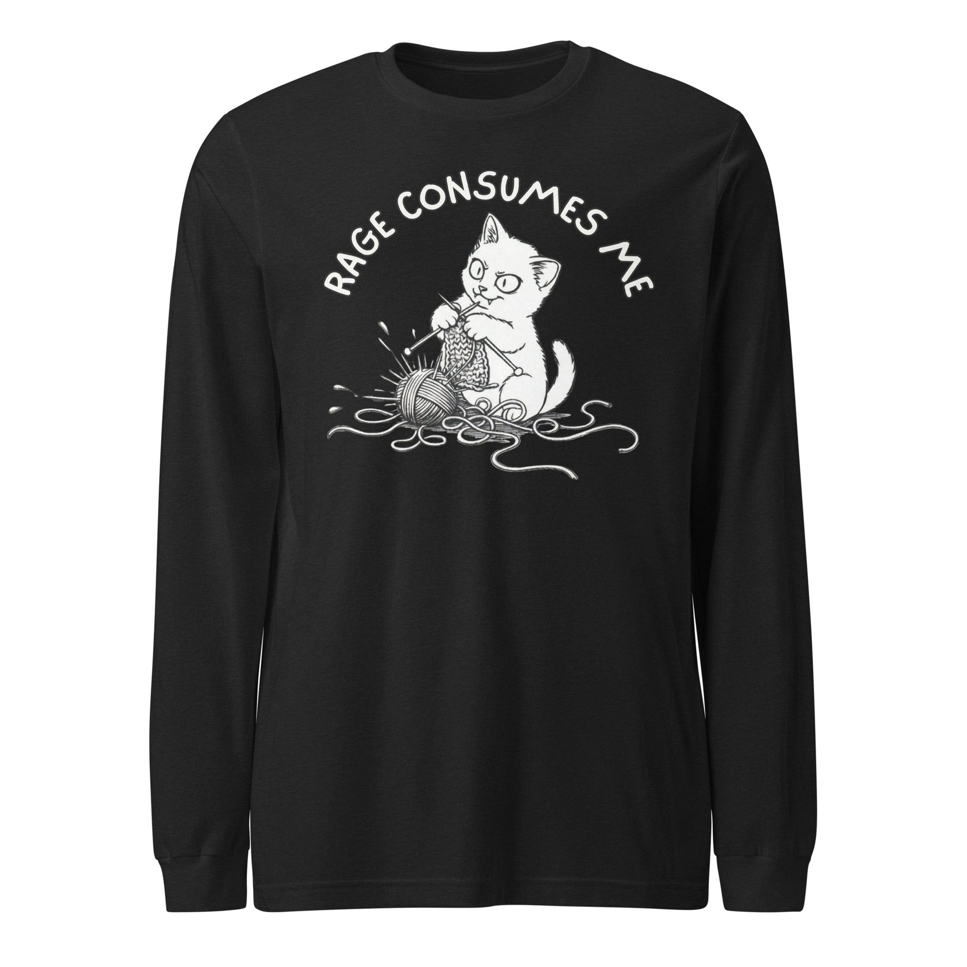 Knitting Rage Consumes Me Long Sleeve Tee Black Heather / S
