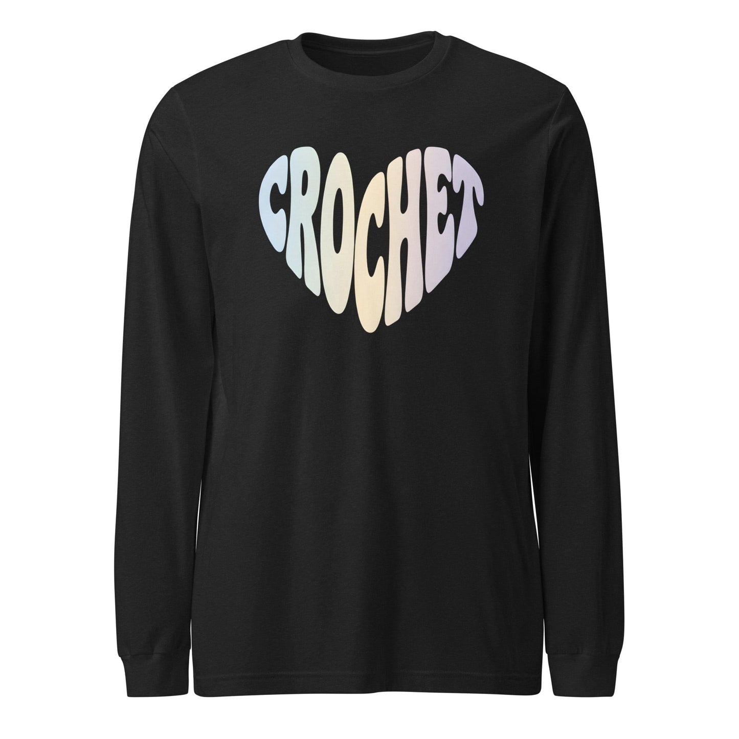 Pastel Crochet Heart Long Sleeve Tee Black Heather / S