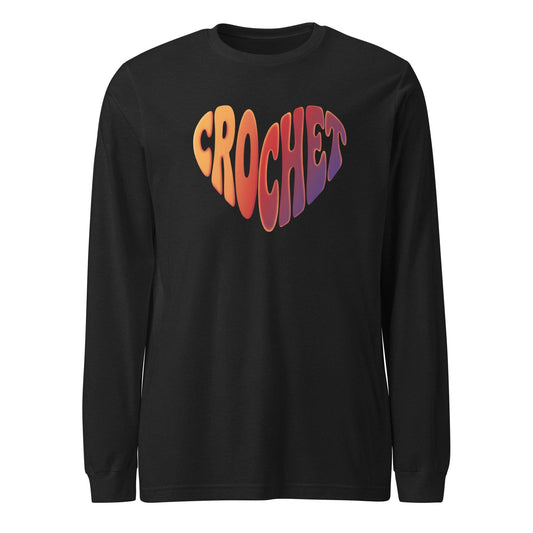 Sunset Crochet Heart Long Sleeve Tee Black Heather / S