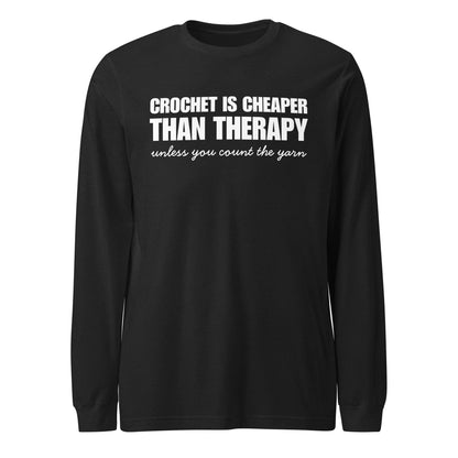Crocheting is Cheaper Long Sleeve Tee Black Heather / XS
