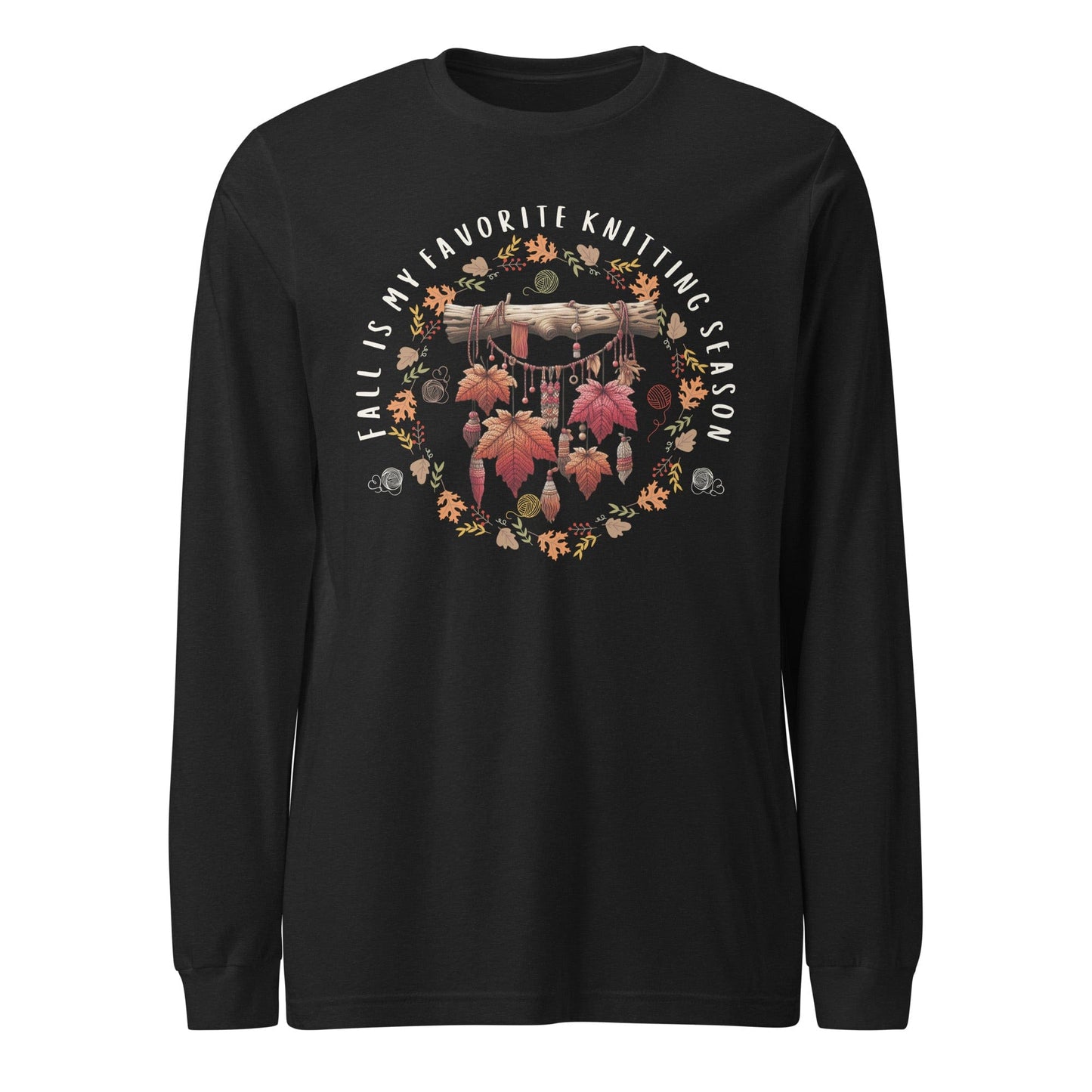 Fall is my Knitting Season Long Sleeve Tee Black Heather / XS