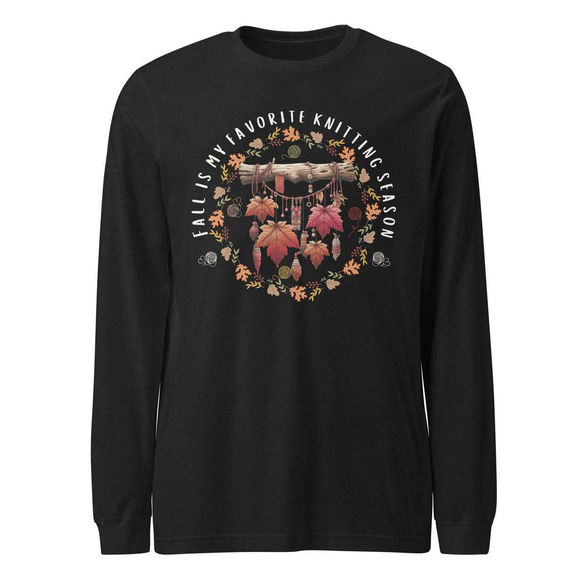 Fall is my Knitting Season Long Sleeve Tee Black Heather / XS