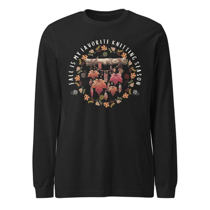 Fall is my Knitting Season Long Sleeve Tee Black Heather / XS