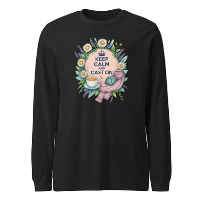 Keep Calm and Cast On Long Sleeve Tee Black Heather / XS