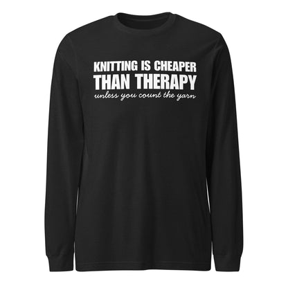 Knitting is Cheaper Long Sleeve Tee Black Heather / XS