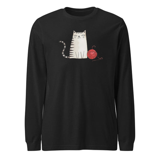 Sketchy Cat Long Sleeve Tee Black Heather / XS