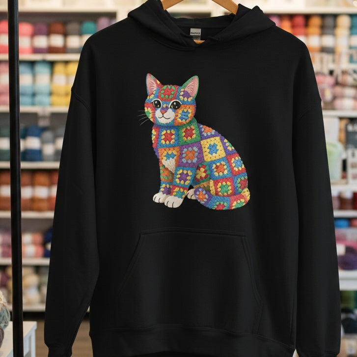 Crochet Cat Hoodie Black / S