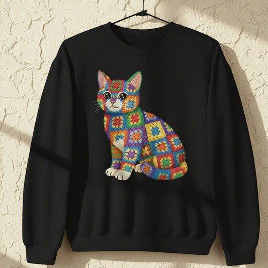 Crochet Cat Sweatshirt Black / S