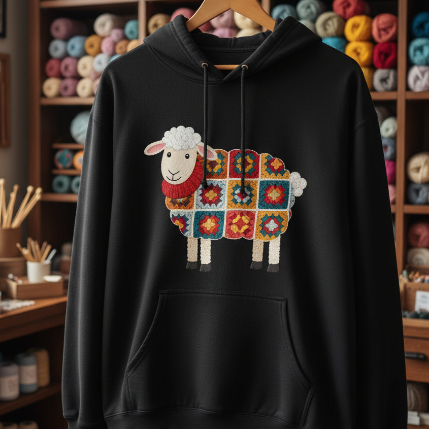 Crochet Sheep Hoodie Black / S