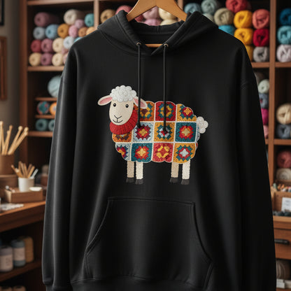 Crochet Sheep Hoodie Black / S