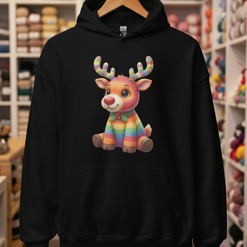 Knitted Reindeer Hoodie Black / S