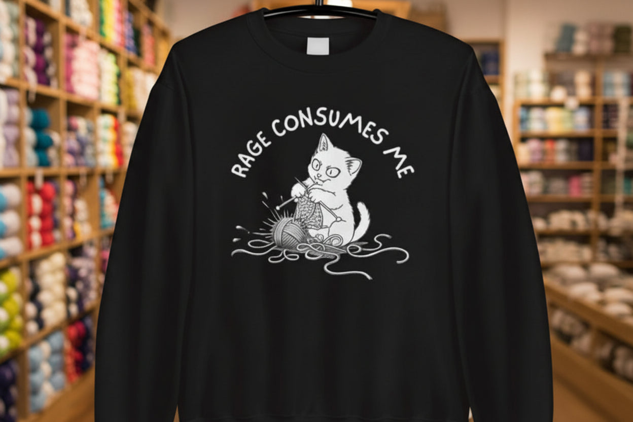 Knitting Rage Consumes Me Sweatshirt Black / S