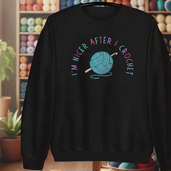 Nicer After I Crochet Sweatshirt Black / S