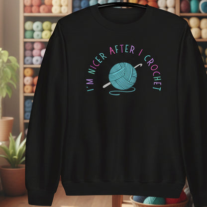 Nicer After I Crochet Sweatshirt Black / S