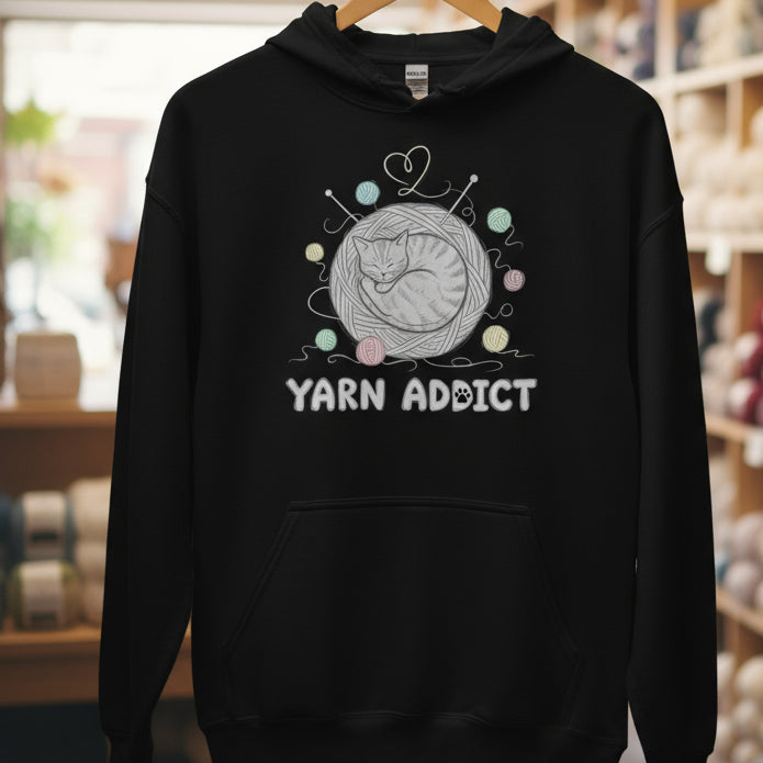 Yarn Addict Sketch Hoodie Black / S
