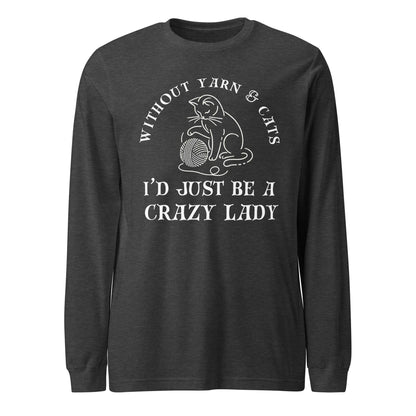 Cats & Yarn Long Sleeve Tee Dark Grey Heather / XS